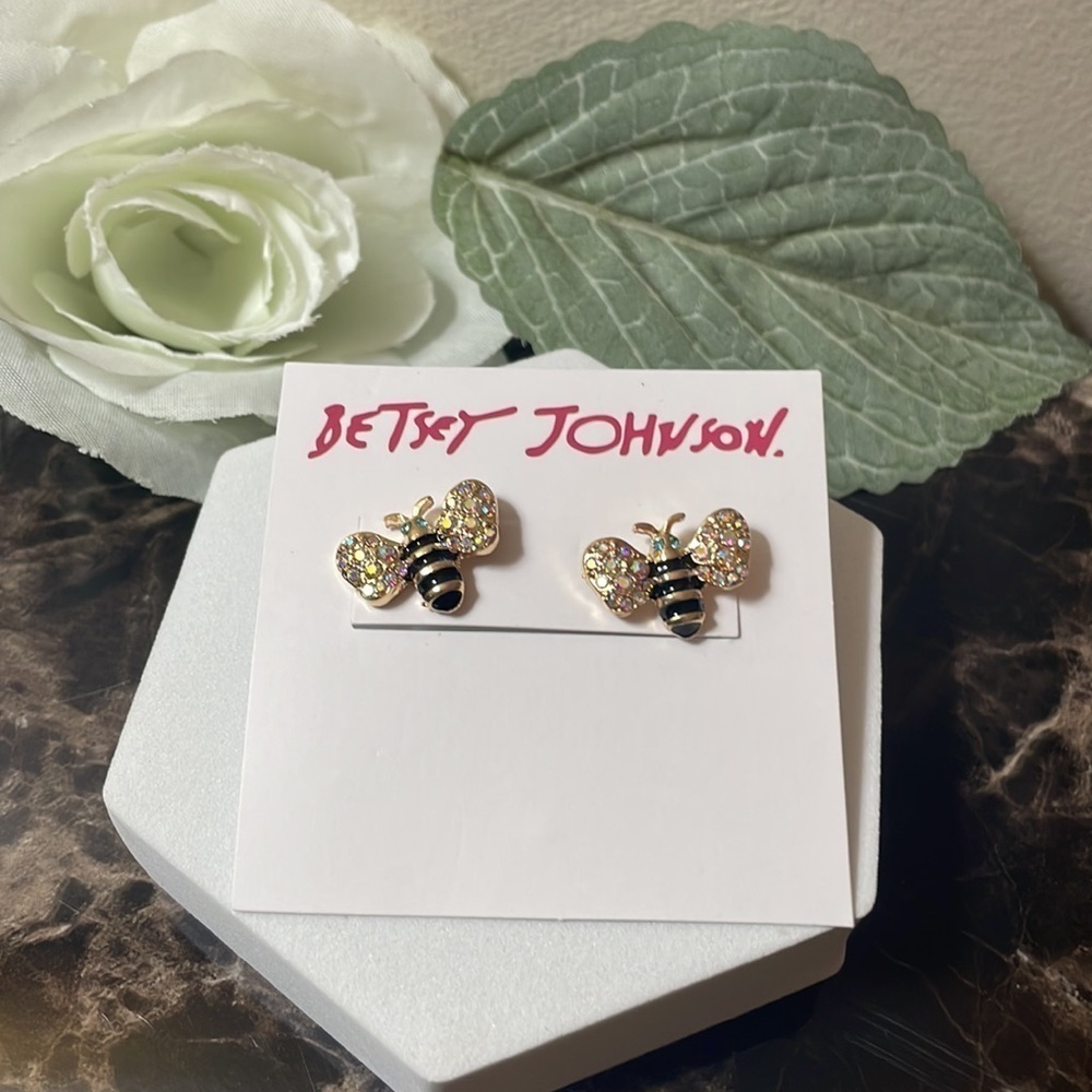 Betsy Johnson Bee Rhinestone Stud Earrings - Picture 5 of 12